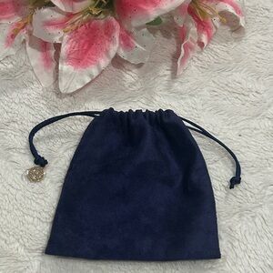 Tory Burch Indigo Drawstring Suede Pouch with Gold Logo Charm